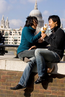 Couple sharing an ice cream