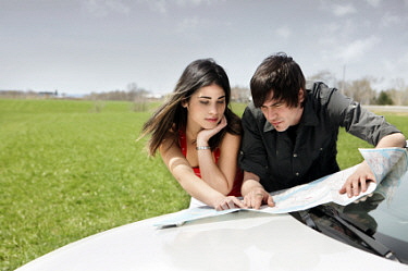 Couple studying a map