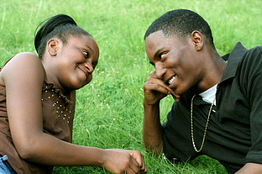Couple laying on the grass
